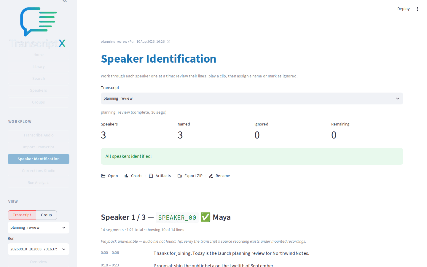 Speaker Identification: name diarized speakers from their lines