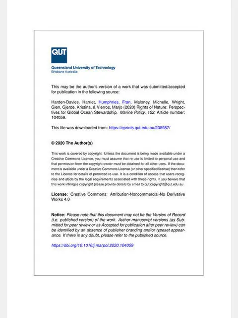 Rights of Nature: Perspectives for Global Ocean Stewardship