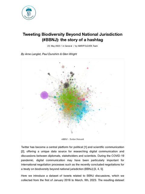 Cover image for Tweeting Biodiversity Beyond National Jurisdiction (#BBNJ): the story of a hashtag - Maripoldata