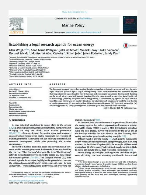 Establishing a legal research agenda for ocean energy